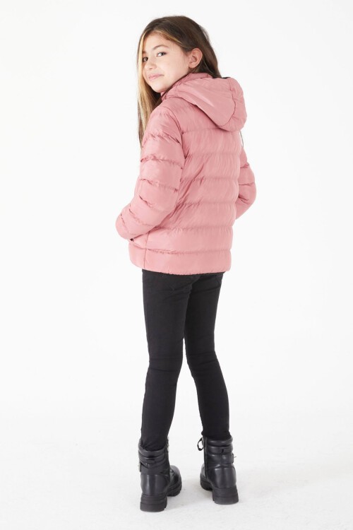 Kız Çocuk Düz Dikişli Pembe Şişme Mont 15638
