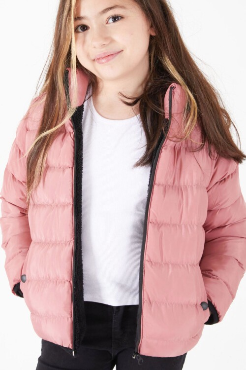 Kız Çocuk Düz Dikişli Pembe Şişme Mont 15638