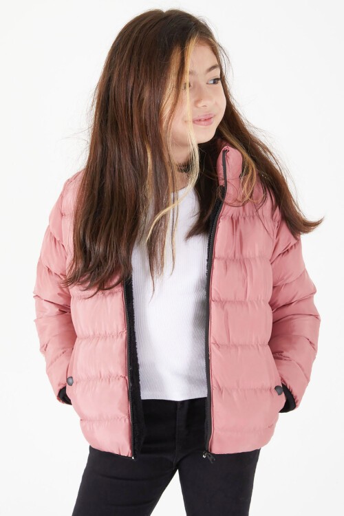 Kız Çocuk Düz Dikişli Pembe Şişme Mont 15638