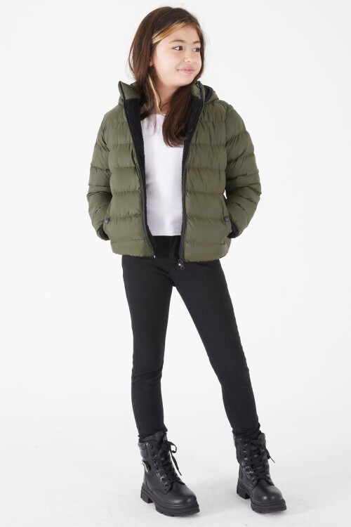 Kız Çocuk Düz Dikişli Yeşil Şişme Mont 16522