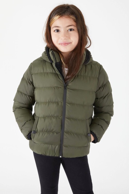 Kız Çocuk Düz Dikişli Yeşil Şişme Mont 16522