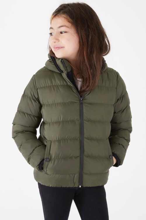 Kız Çocuk Düz Dikişli Yeşil Şişme Mont 16522