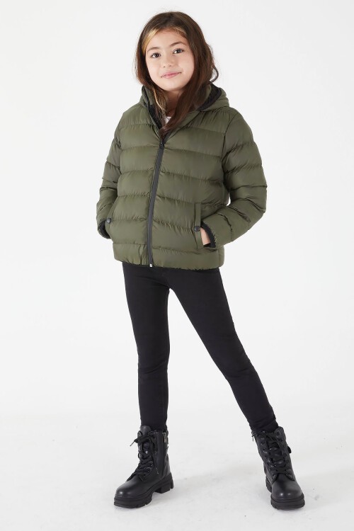 Kız Çocuk Düz Dikişli Yeşil Şişme Mont 16522
