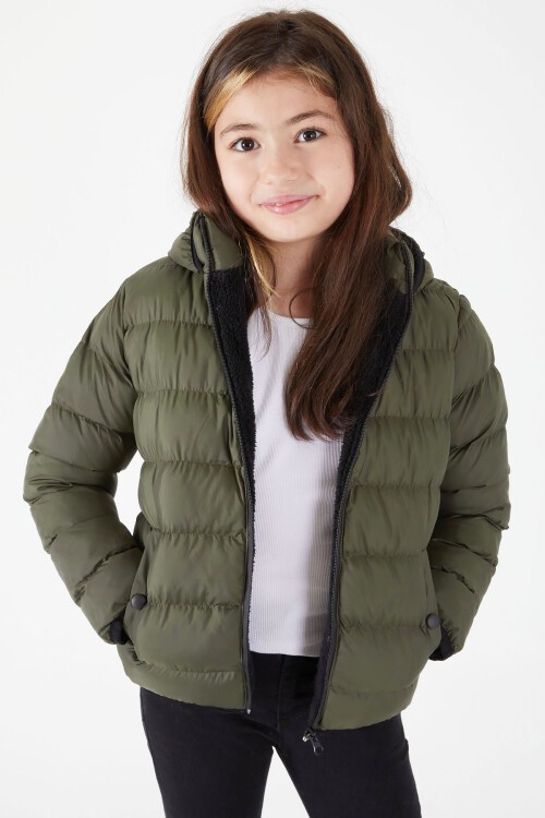 Kız Çocuk Düz Dikişli Yeşil Şişme Mont 16522