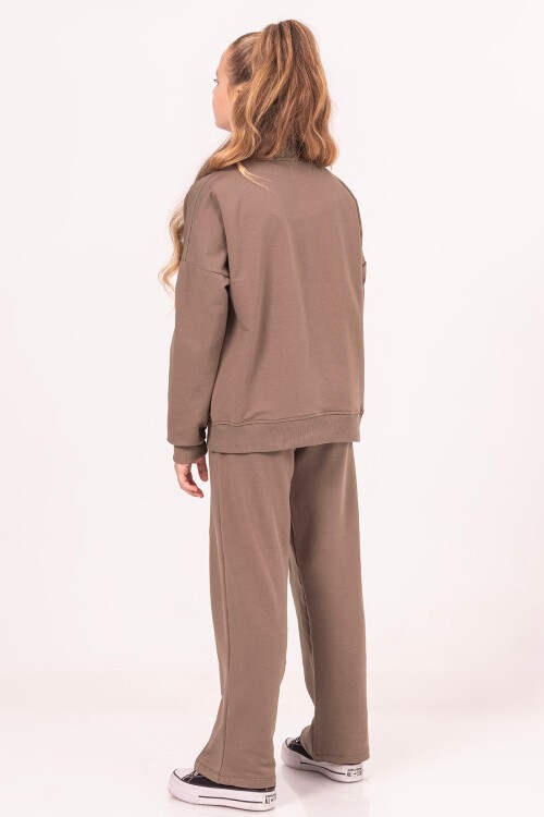 Kız Çocuk Kahverengi Şerit Baskılı Takım 17187