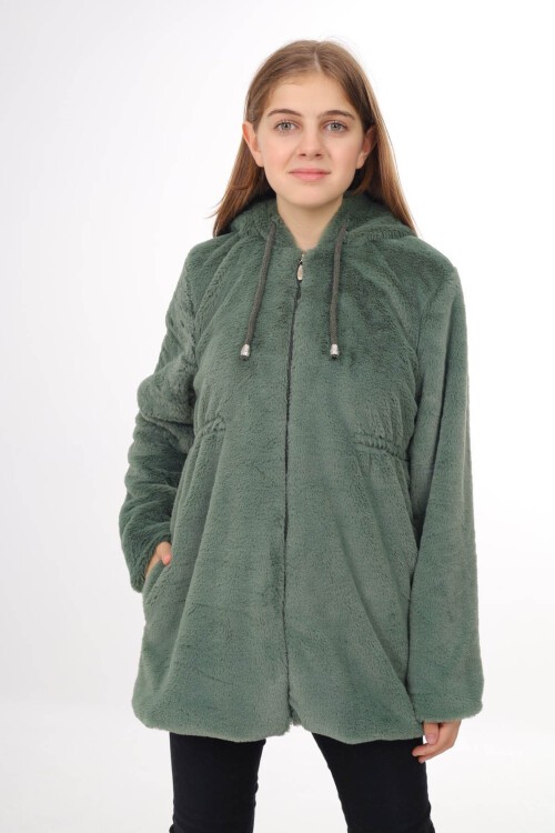 Kız Çocuk Kapüşonlu Peluş Mont 14608