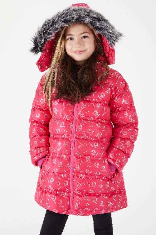 Kız Çocuk Karakter Baskılı Şişme Mont Fuşya 15498