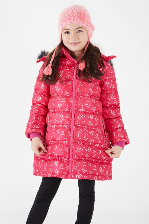 Kız Çocuk Karakter Baskılı Şişme Mont Fuşya 15498