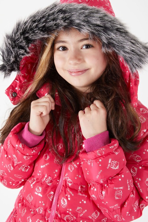 Kız Çocuk Karakter Baskılı Şişme Mont Fuşya 15498