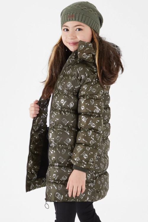 Kız Çocuk Karakter Baskılı Şişme Mont Haki 15548