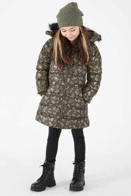 Kız Çocuk Karakter Baskılı Şişme Mont Haki 15548