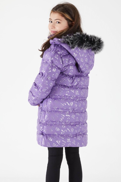 Kız Çocuk Karakter Baskılı Şişme Mont Lila 15550