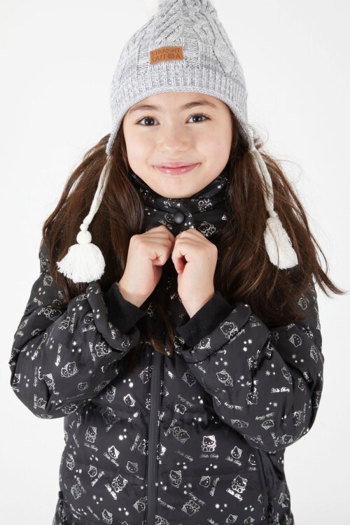 Kız Çocuk Karakter Baskılı Şişme Mont Siyah 15496