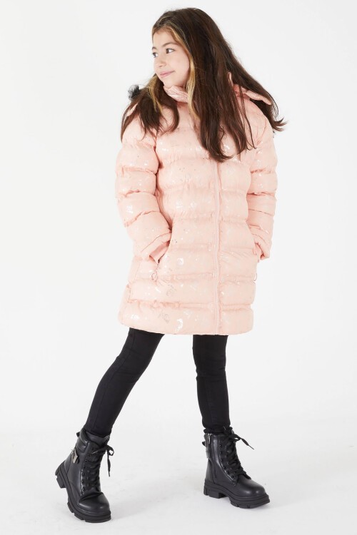 Kız Çocuk Karakter Baskılı Şişme Mont Somon 15551