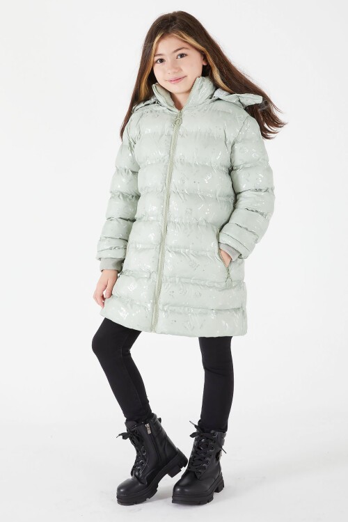 Kız Çocuk Karakter Baskılı Şişme Mont Yeşil 15497
