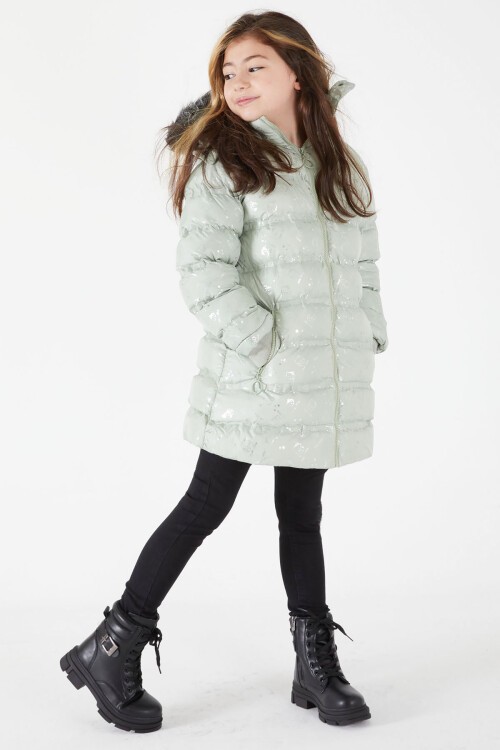 Kız Çocuk Karakter Baskılı Şişme Mont Yeşil 15497