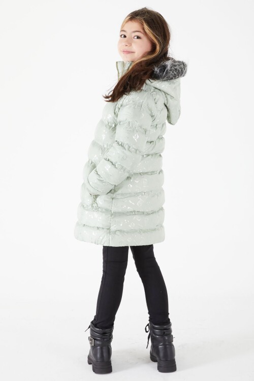 Kız Çocuk Karakter Baskılı Şişme Mont Yeşil 15497