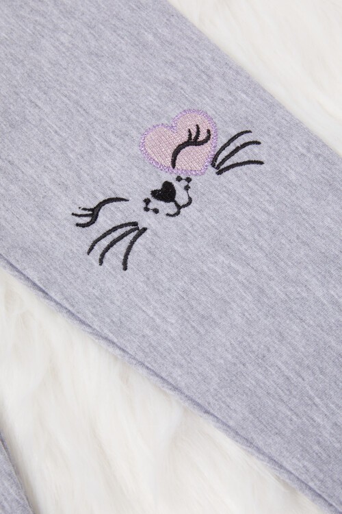 Kız Çocuk Kedi Nakışlı Patili 2li Tayt Siyah-Gri 17033