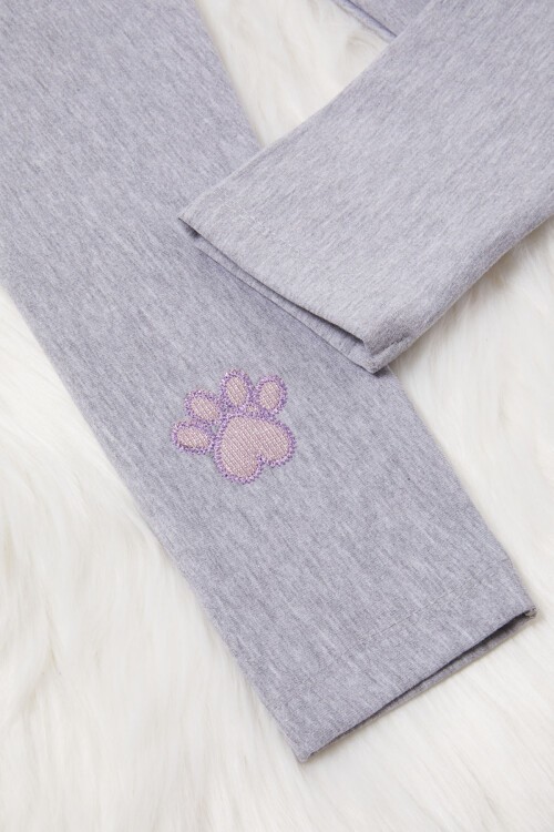 Kız Çocuk Kedi Nakışlı Patili 2li Tayt Siyah-Gri 17033