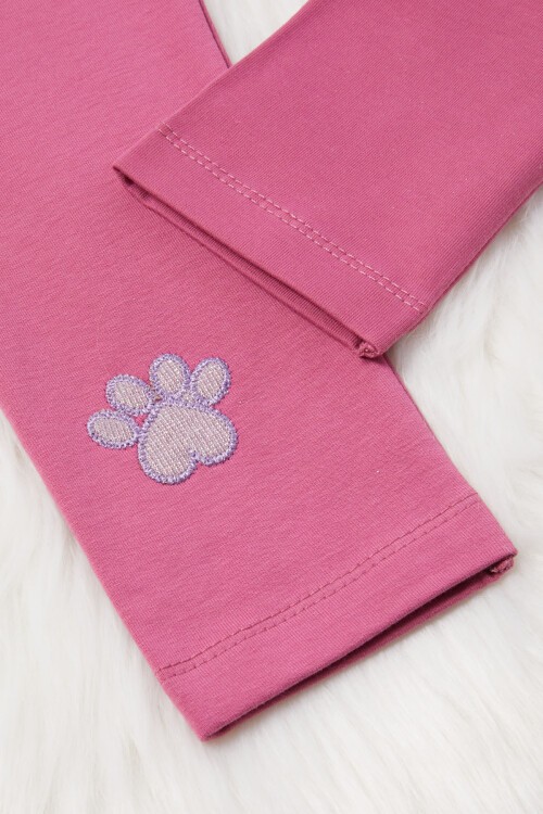 Kız Çocuk Kedi Nakışlı Patili 2li Tayt Siyah-Koyu Pembe 17035