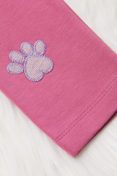 Kız Çocuk Kedi Nakışlı Patili 2li Tayt Siyah-Koyu Pembe 17035