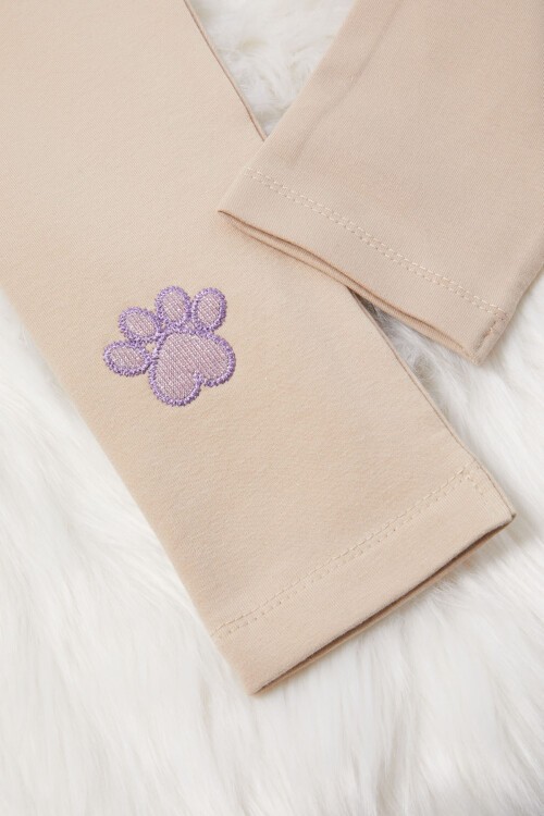 Kız Çocuk Kedi Nakışlı Patili 2li Tayt Siyah-Krem 17032