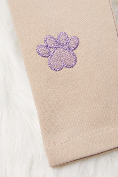 Kız Çocuk Kedi Nakışlı Patili 2li Tayt Siyah-Krem 17032