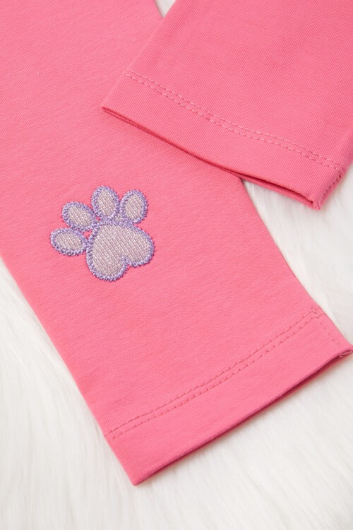 Kız Çocuk Kedi Nakışlı Patili 2li Tayt Siyah-Pembe 17031