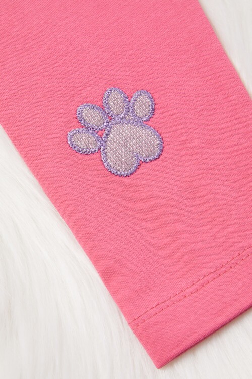 Kız Çocuk Kedi Nakışlı Patili 2li Tayt Siyah-Pembe 17031