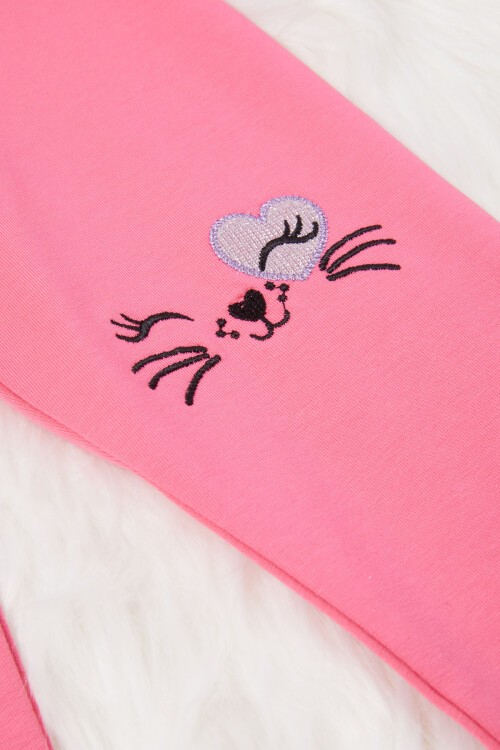 Kız Çocuk Kedi Nakışlı Patili 2li Tayt Siyah-Pembe 17031