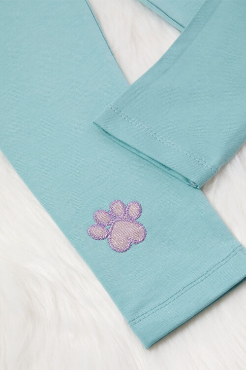 Kız Çocuk Kedi Nakışlı Patili 2li Tayt Siyah-Yeşil 17034