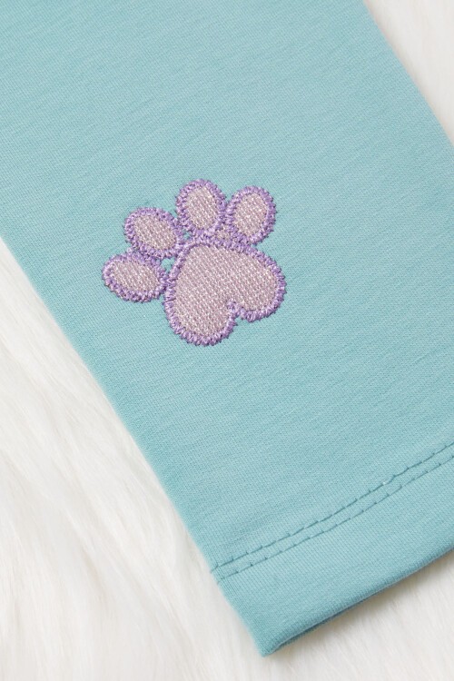 Kız Çocuk Kedi Nakışlı Patili 2li Tayt Siyah-Yeşil 17034