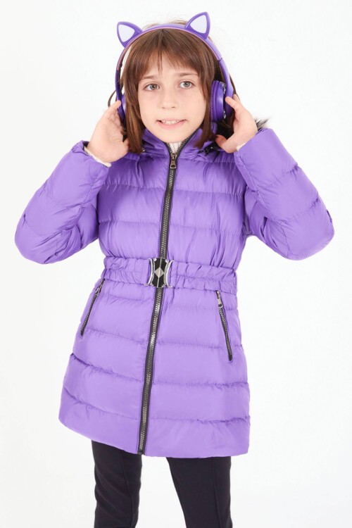 Kız Çocuk Kemerli Şişme Mont Lila 16410