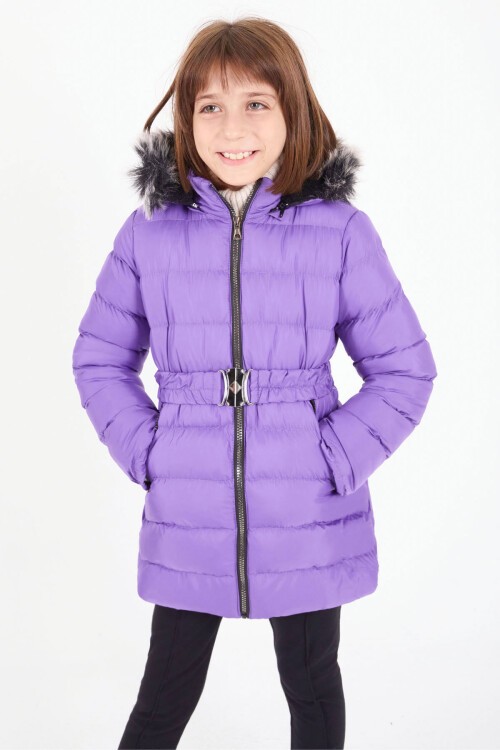 Kız Çocuk Kemerli Şişme Mont Lila 16410