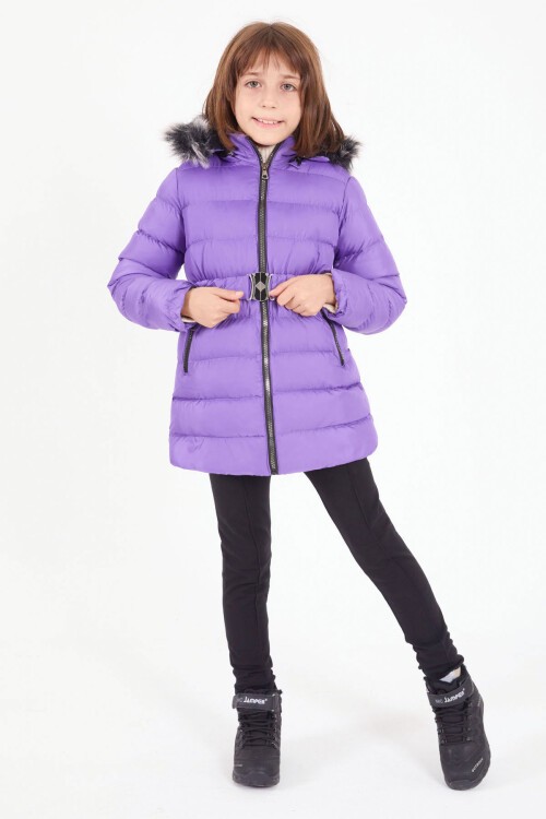 Kız Çocuk Kemerli Şişme Mont Lila 16410