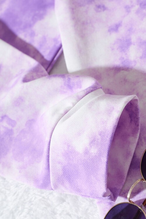 Kız Çocuk Lila Batik Desenli Kapüşonlu Sweatshirt 17340