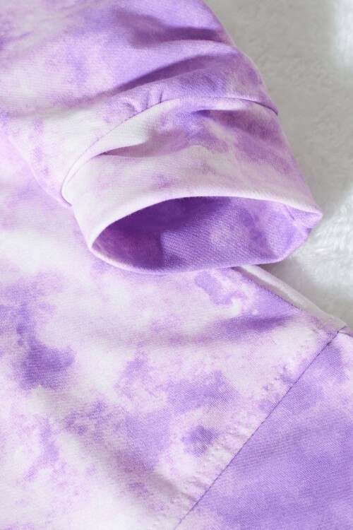 Kız Çocuk Lila Batik Desenli Kapüşonlu Sweatshirt 17340