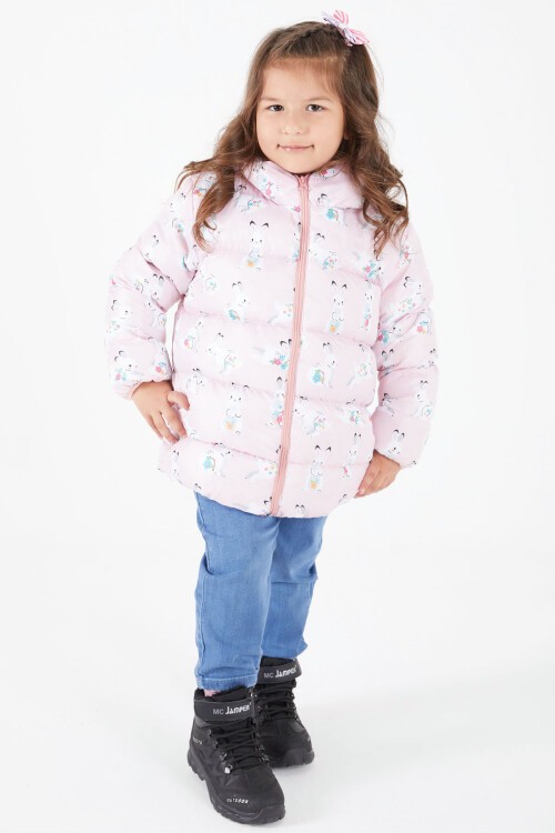Kız Çocuk Mont Karakter Baskılı Pudra 15610