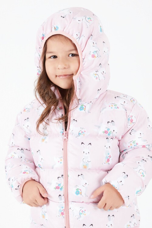 Kız Çocuk Mont Karakter Baskılı Pudra 15610