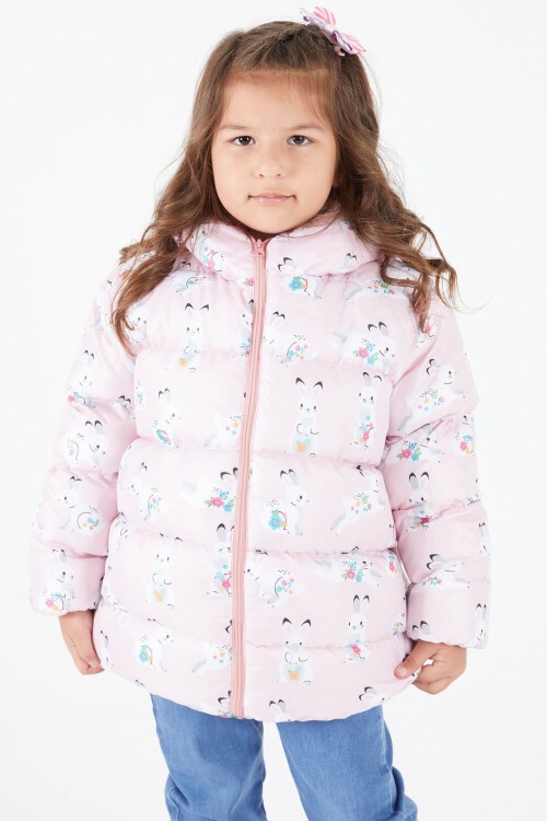 Kız Çocuk Mont Karakter Baskılı Pudra 15610