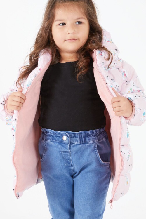 Kız Çocuk Mont Karakter Baskılı Pudra 15610