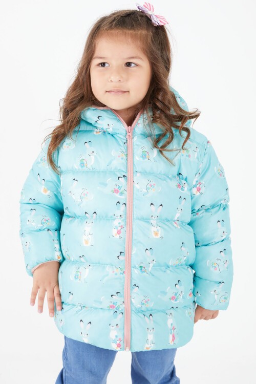 Kız Çocuk Mont Karakter Baskılı Yeşil 15612