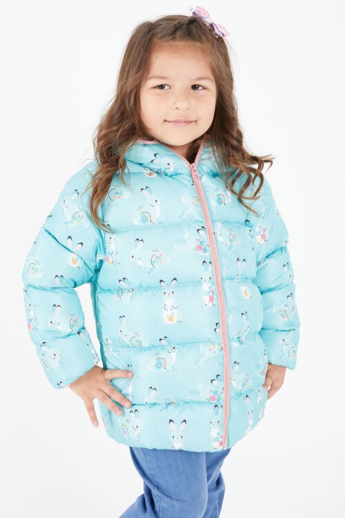 Kız Çocuk Mont Karakter Baskılı Yeşil 15612