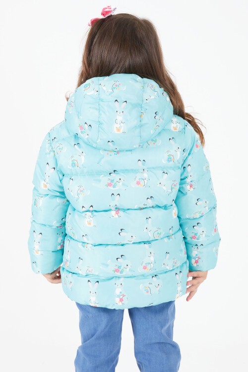 Kız Çocuk Mont Karakter Baskılı Yeşil 15612