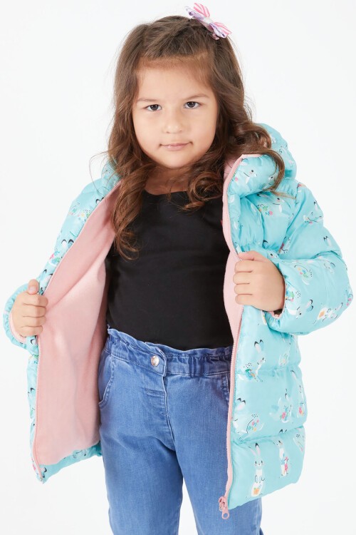 Kız Çocuk Mont Karakter Baskılı Yeşil 15612