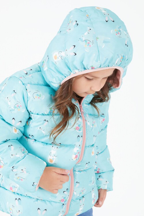 Kız Çocuk Mont Karakter Baskılı Yeşil 15612