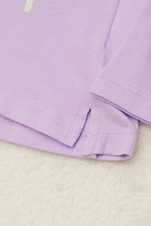 Kız Çocuk Simli Yazı Baskılı 2li Sweatshirt Beyaz-Lila 17338