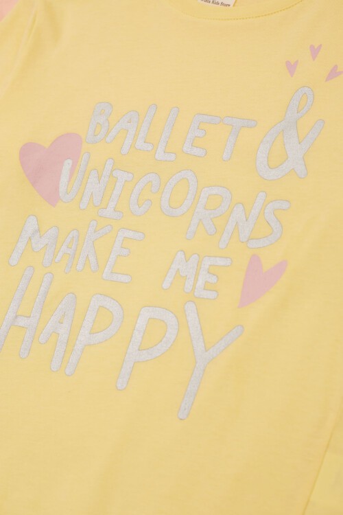 Kız Çocuk Simli Yazı Baskılı 2li Sweatshirt Somon-Sarı 17337