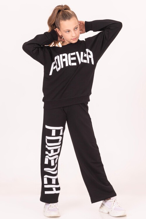 Kız Çocuk Siyah Yazı Baskılı Takımı 17185