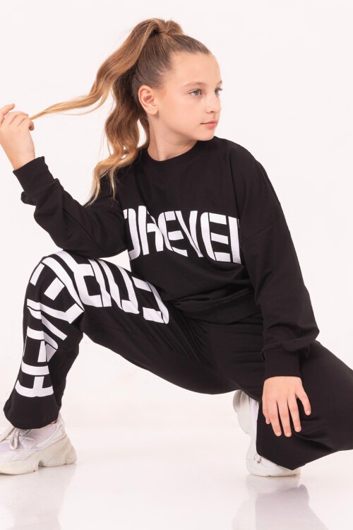 Kız Çocuk Siyah Yazı Baskılı Takımı 17185
